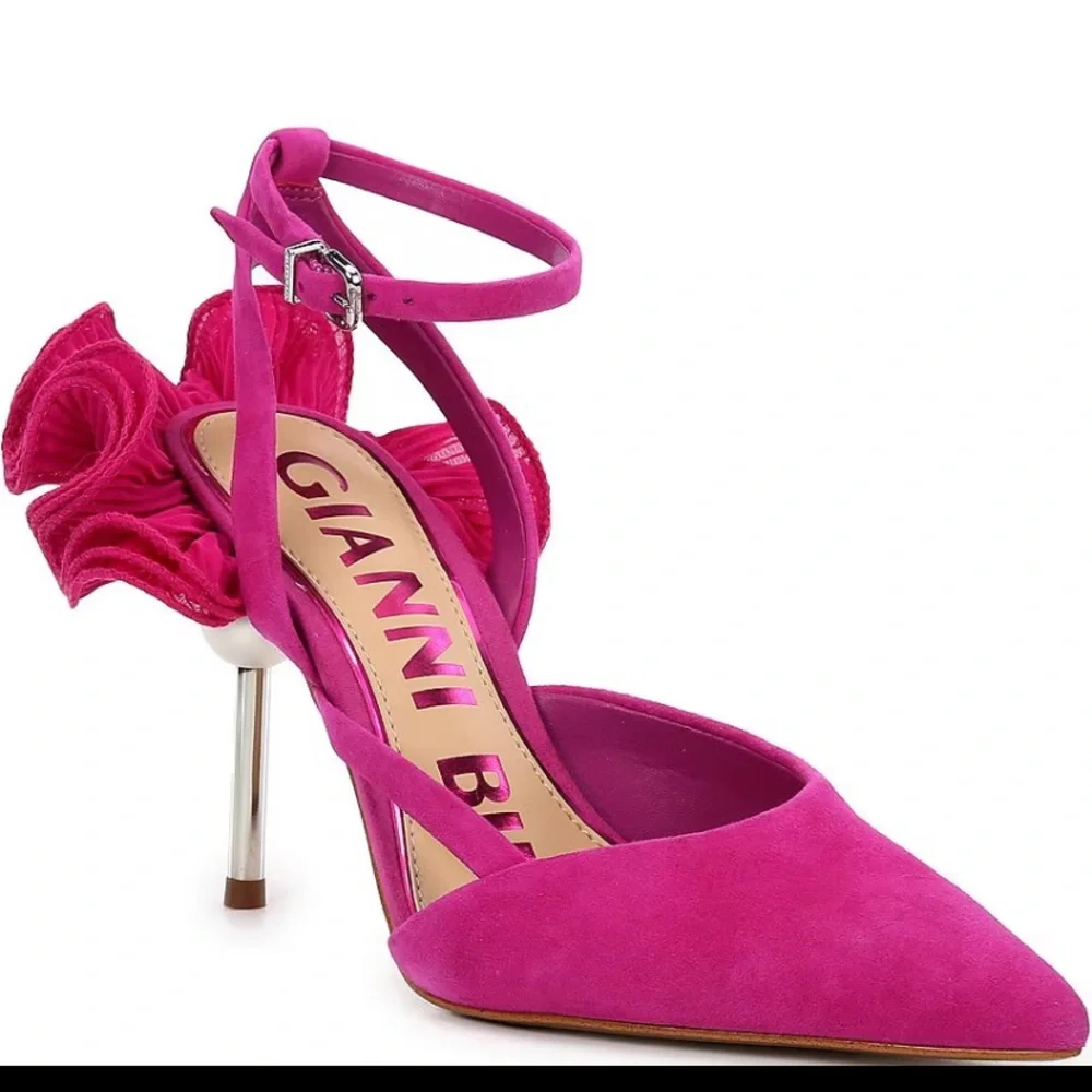 Gianni Bini Pink Heels with Ruffle Detail - Picture 5 of 15